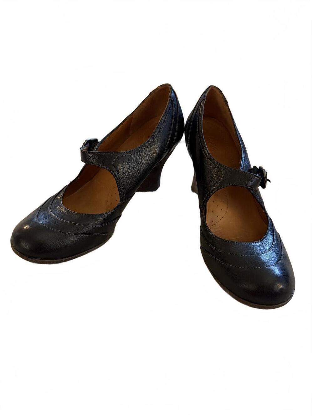 Naya Black Leather Mary Jane Heeled Shoes